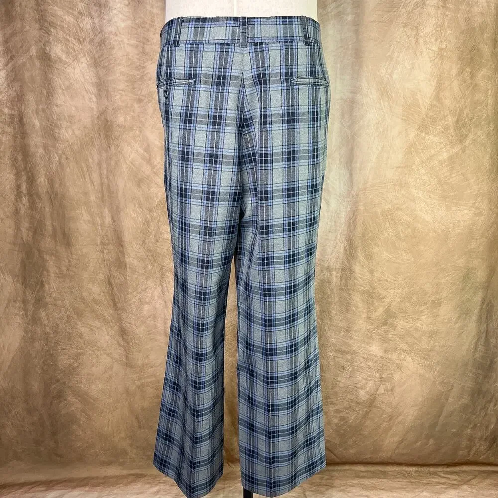 Vintage 70s Plaid Pants Blue Gray Slacks Relaxed Retro Academia Disco Teacher